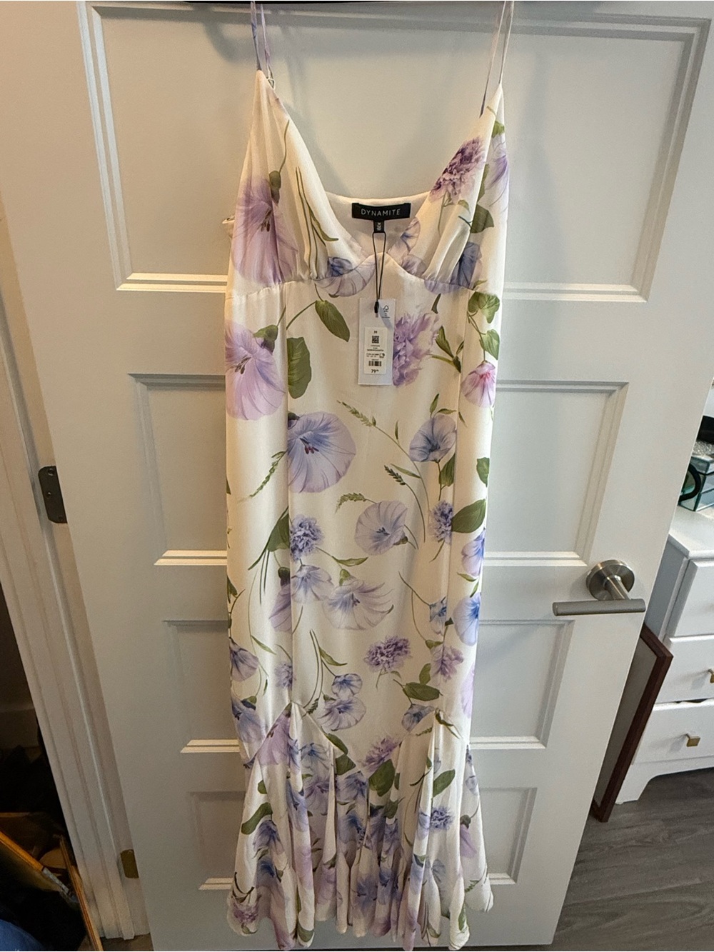 Dynamite Cream Maxi Dress with Purple Floral Print